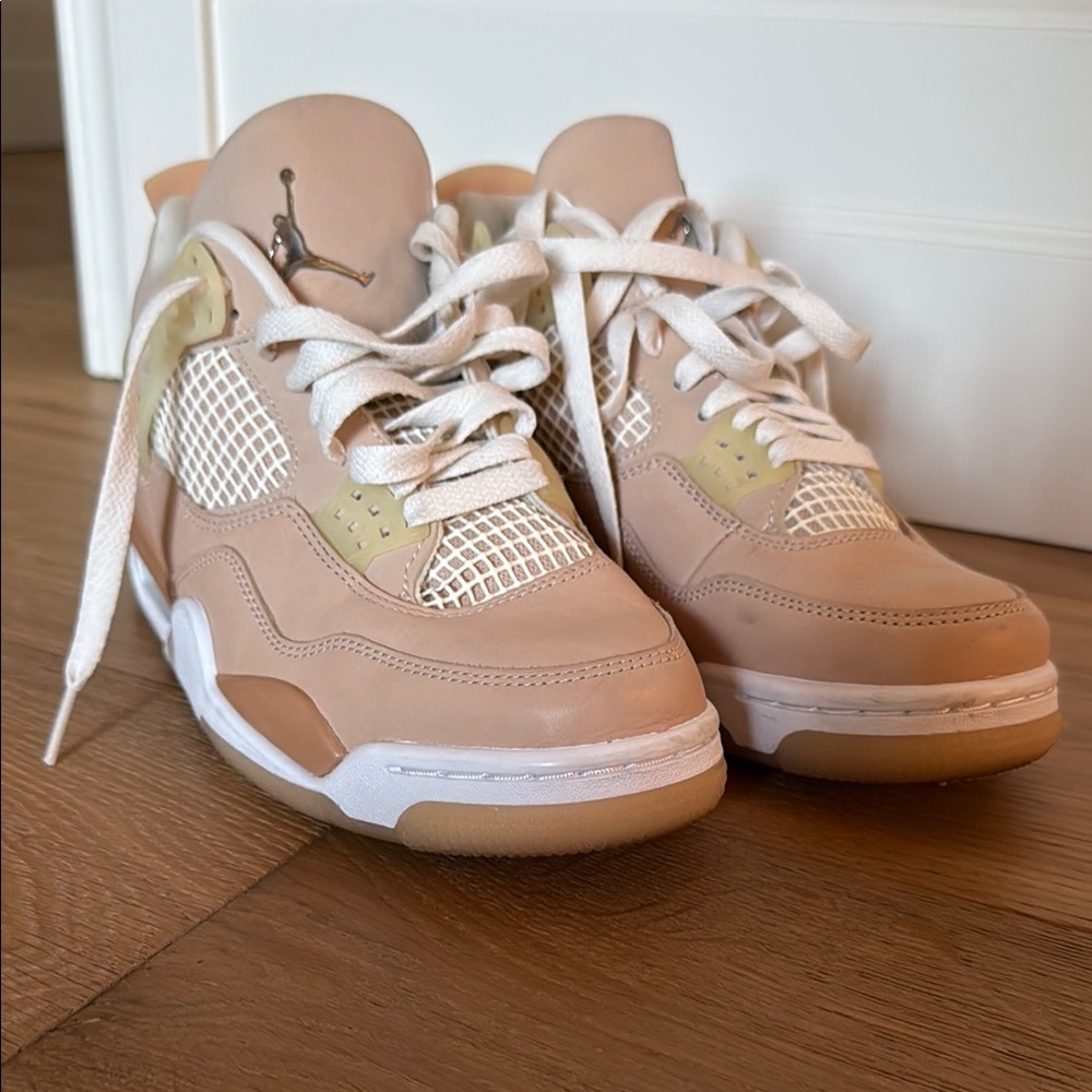 Air Jordan 4 Retro Sneakers in Tan and White